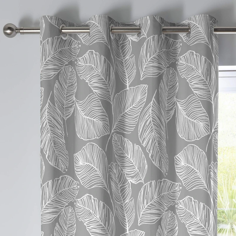 Fusion - Matteo - 100% Cotton Pair of Eyelet Curtains - 66" Width x 72" Drop (168 x 183cm) in Grey
