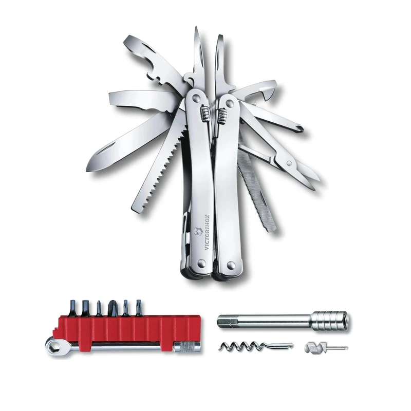 VICTORINOX Multi Tool Swiss Tool Spirit X Plus Ratchet, 36 Functions, Swiss Made, Multi Tool with Locking Blade, incl. Nylon Case, Silver