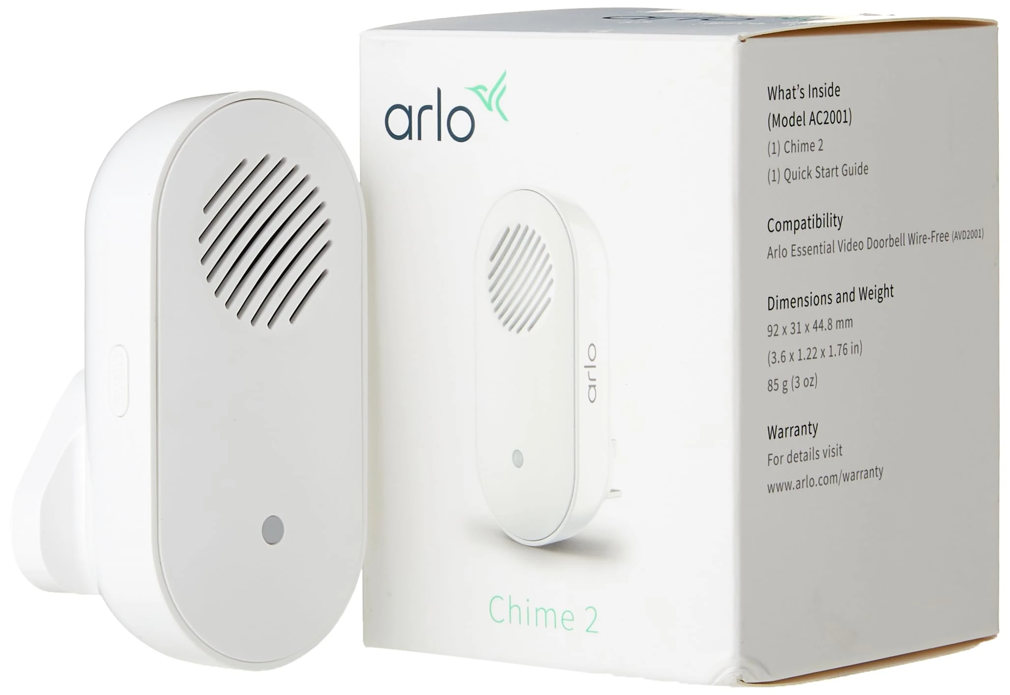 Arlo Certified Accessories | Arlo Chime 2, Audible Alerts, Built-in Siren, Customisable Melody, Connection Direct to Wi-Fi, Designed for Arlo Video Doorbells and Pro Cameras, AC2001-100UKS