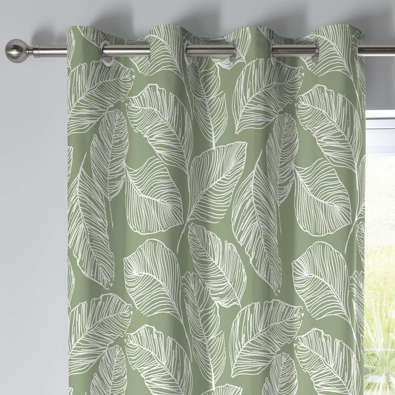 Fusion, Matteo, 100% Cotton Pair of Eyelet Curtains, Green, 90" Width x 90 Drop (229 x 229cm)