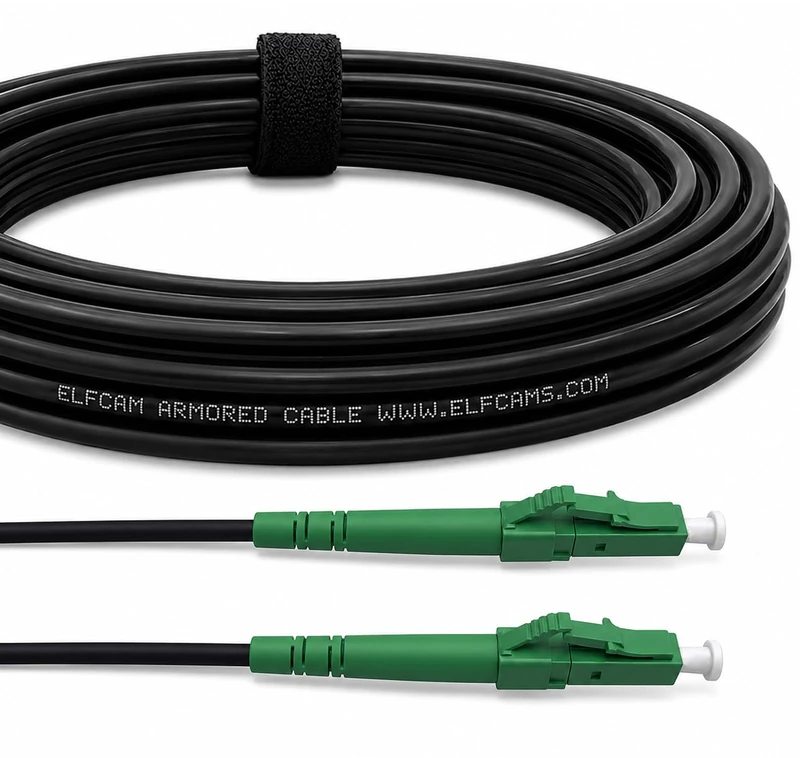 Elfcam® - Armored Fiber Optic Cable LC/APC to LC/APC Simple Singlemode OS2 9/125μm LSZH, Black (40m)