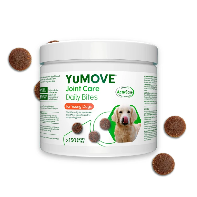 YuMOVE Joint Supplement for Dogs, Daily Bites for Joint Care, Essential Dog Hip and Joint Support for Active and Growing Dogs Aged Up to 5 Years, 150 Chews