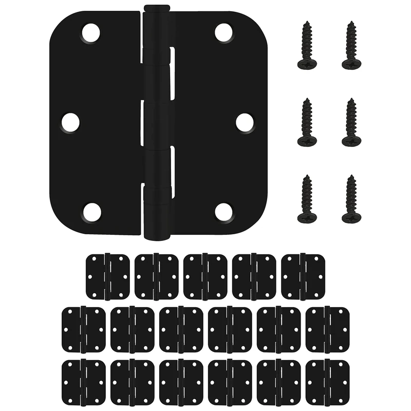 Nuk3y Residential 3 1/2" x 3 1/2" Ball Bearing Door Hinge 5/8 Radius (18 Pack, Matte Black)