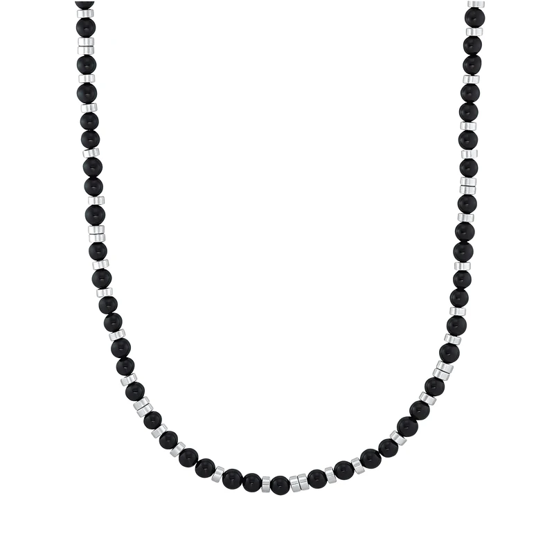 s.Oliver Necklaces Men Sets, with Agate, 46+5 cm, Black, Comes in jewelry gift box, 2031485