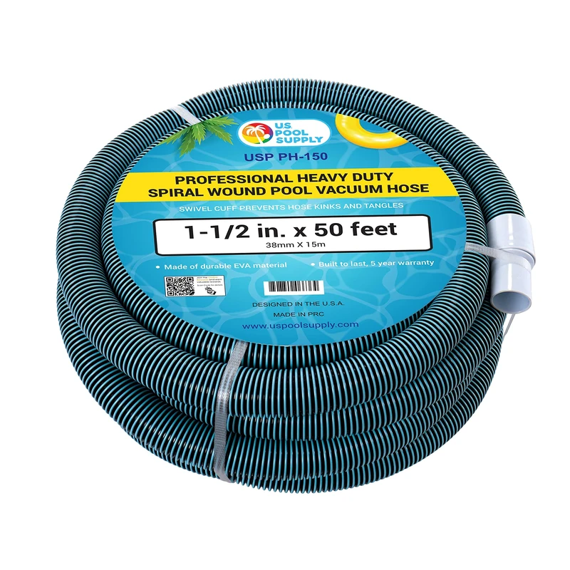 U.S. Pool Supply 1-1/2" x 50 Foot Professional Heavy Duty Spiral Wound Swimming Pool Vacuum Hose with Kink-Free Swivel Cuff & Flexible