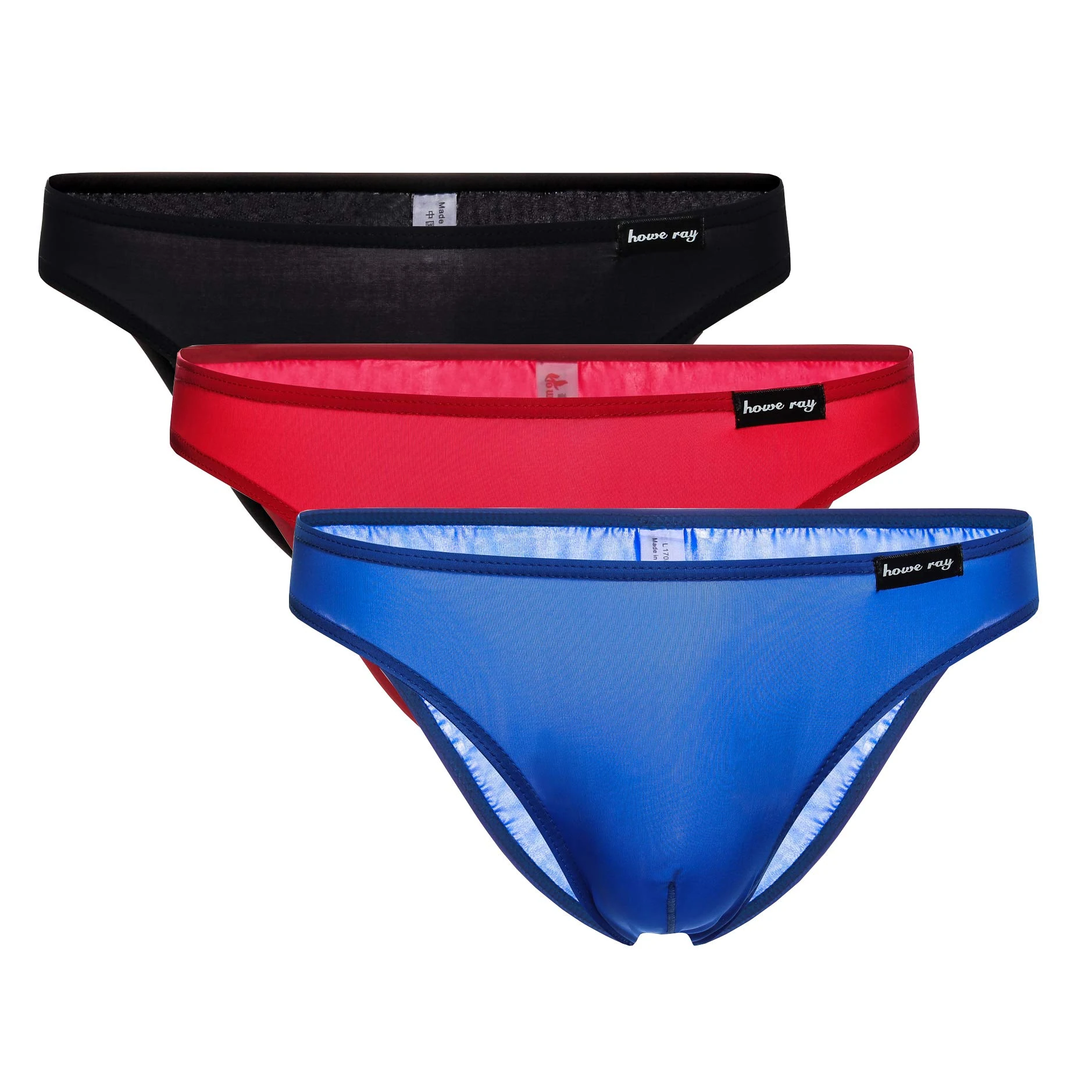 Uneihoiz Men's Soft Stretch Underwear Comfort Ice Silk Bikini Briefs Black/Red/Dark Blue Large