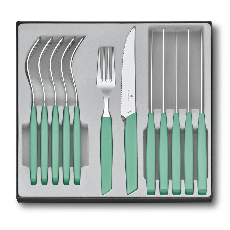 Victorinox Swiss Modern 12-Piece Cutlery Set Sharp Steak/Pizza Knife, Dinner Fork, Green, Stainless Steel