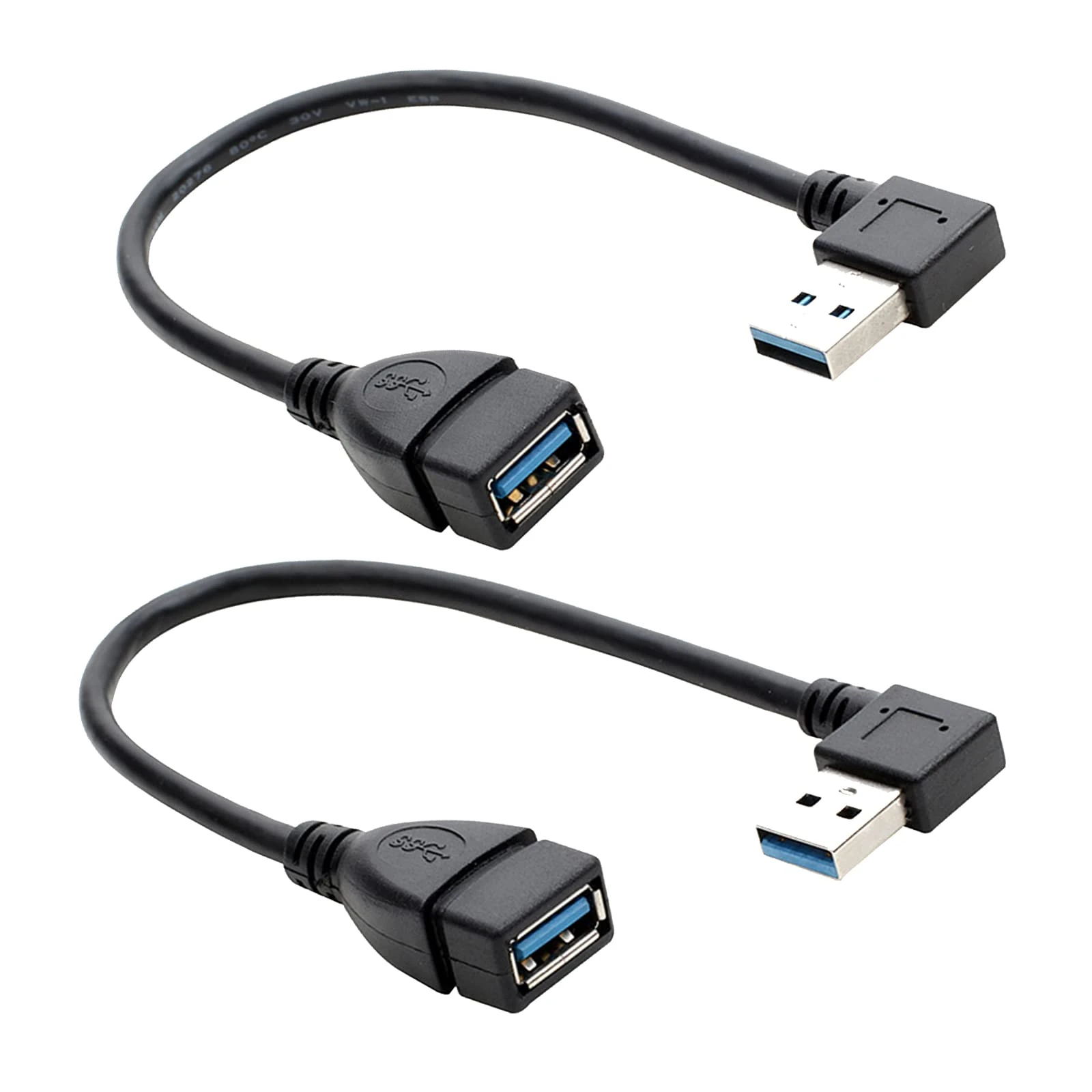 Herfair SuperSpeed USB 3.0 Male to Female Extension Cable, 90 Degree Adapter Connection (Black-Left & Right Angle)