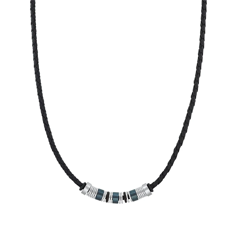 s.Oliver Necklace Stainless Steel Leather Men's Necklace, 45+5 cm, Bicolor, comes in Jewelry Gift box