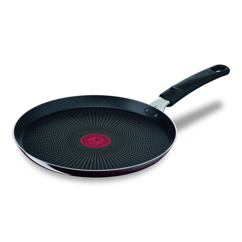 Tefal D52210 Resist Intense Crepe Pan 25 cm, Non-Stick Coating, Flame Protect, Resistant, Thermal Signal, Ideal Shape, Easy Cleaning, Safe, Bordeaux Red
