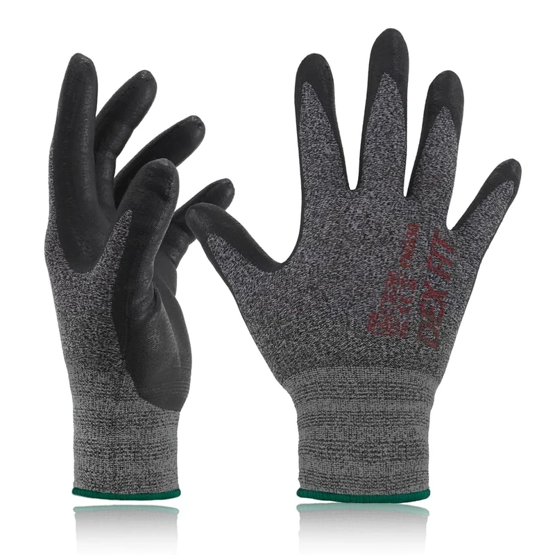 DEX FIT Nitrile Work Gloves FN330, 3D-Comfort Stretchy Fit, Firm Grip, Thin & Lightweight, Touch-Screen Compatible, Durable, Breathable & Cool, Machine Washable; Black Grey 8 (M) 1 Pair