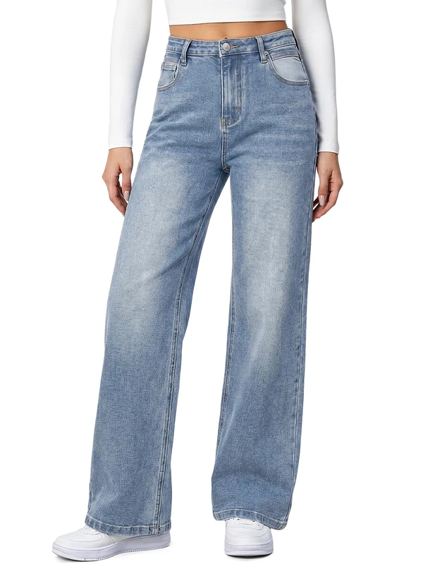 HDLTE Women Ripped Boyfriends Jeans Distressed High Waist Baggy Denim Pants Wide Leg Straight Trousers Y2k Streetwear Pants…, Blue, Large