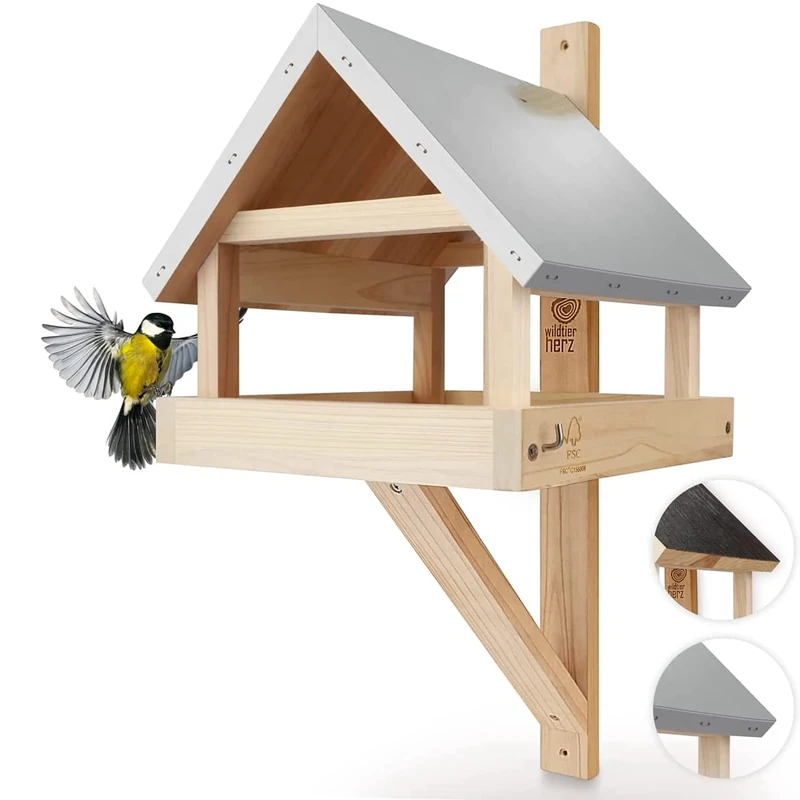Wild animal Heart I XL bird house for the wall with weatherproof metal roof made of solid wood i wall bird feeder for birds, bird feeder for hanging, bird feeders hanging