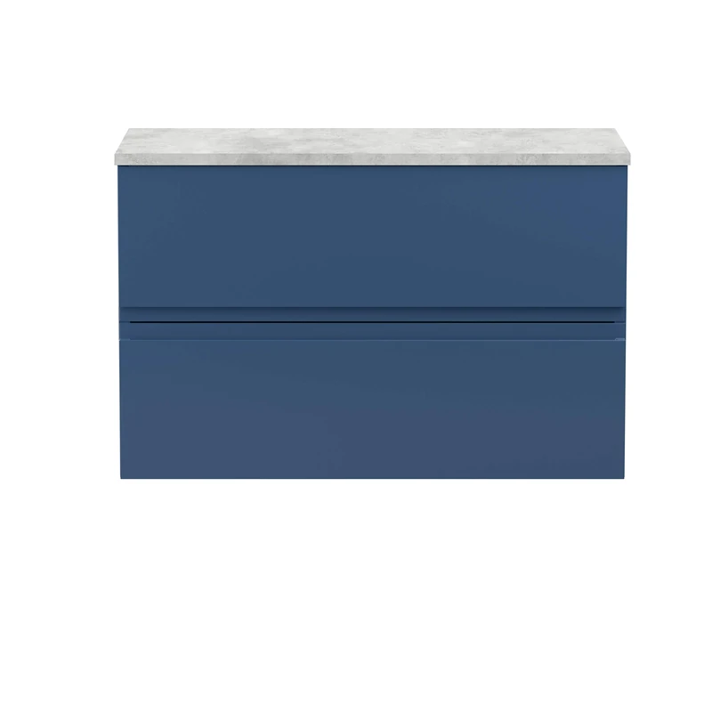 Hudson Reed URB306LBG Urban | Modern Bathroom Wall Hung Vanity Unit with 2 Soft Close Drawers and Grey Worktop, 800mm, Satin Blue