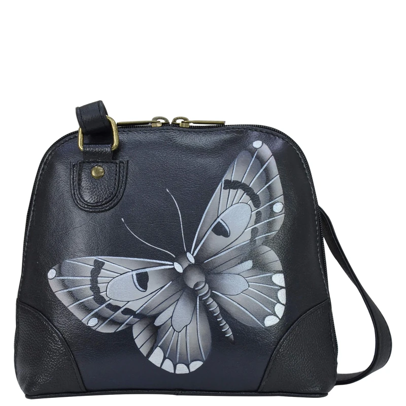 Anna by Anuschka Women's Multi Compartment Zip-Around Anuschka Leather Small Multicompartment Organizer-Hand Painted Exterior-Butterfly Black, One Size