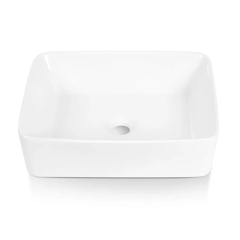 Sinber 19" x 15" x 5.31" White Rectangular Ceramic Countertop Bathroom Vanity Vessel Sink BVS1915A-OL - Image 1