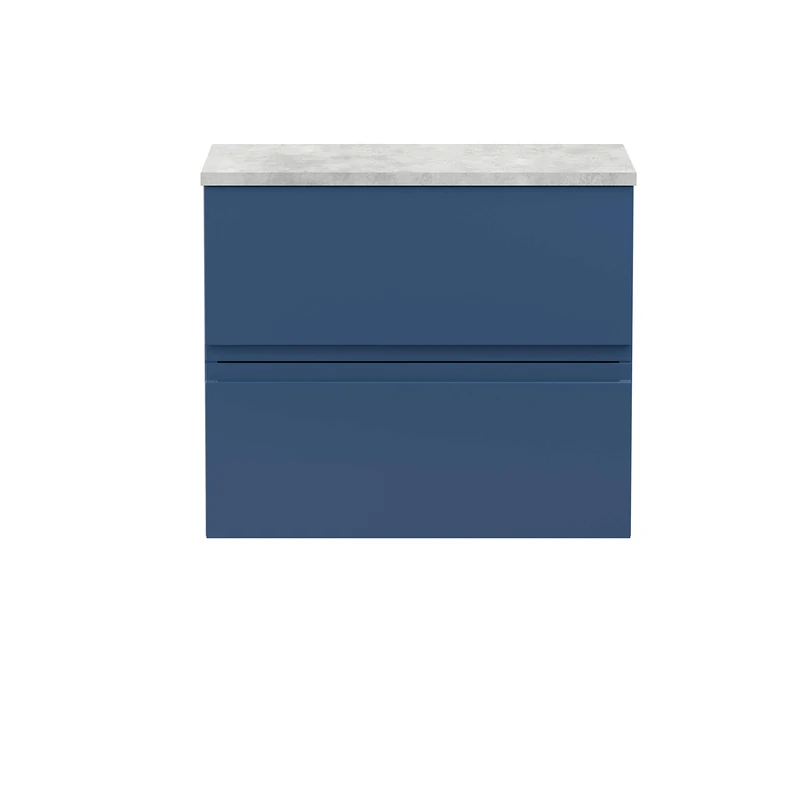 Hudson Reed URB304LBG Urban | Modern Bathroom Wall Hung Vanity Unit with 2 Soft Close Drawers and Grey Worktop, 600mm, Satin Blue