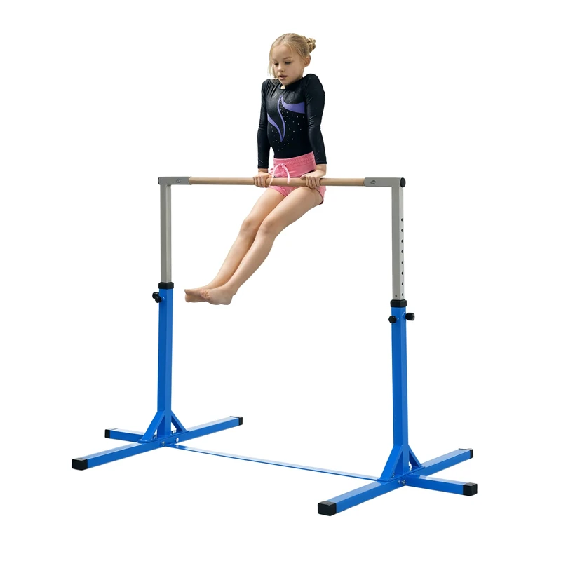 HOMCOM Adjustable Gymnastics Bar for Kids - Blue Home Gym