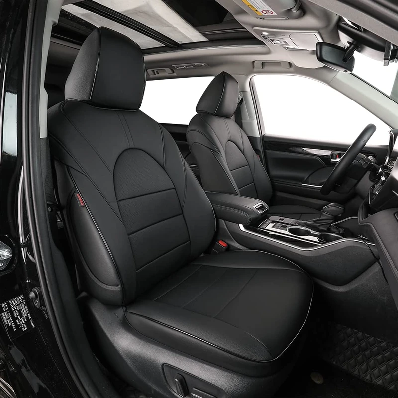 EKR Highlander Seat Covers for Trucks,Car Seat Cover for Toyota Highlander 2020 2021 2022 2023 2024 2025,2nd Row Captain Chairs,Car Seat Protectors Full Set,Leather Car Seat Cushion(Black)