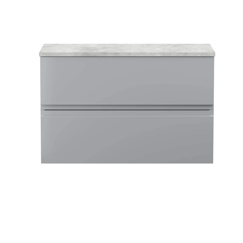Hudson Reed URB206LBG Urban | Modern Bathroom Wall Hung Vanity Unit with 2 Soft Close Drawers Worktop, 800mm, Satin Grey