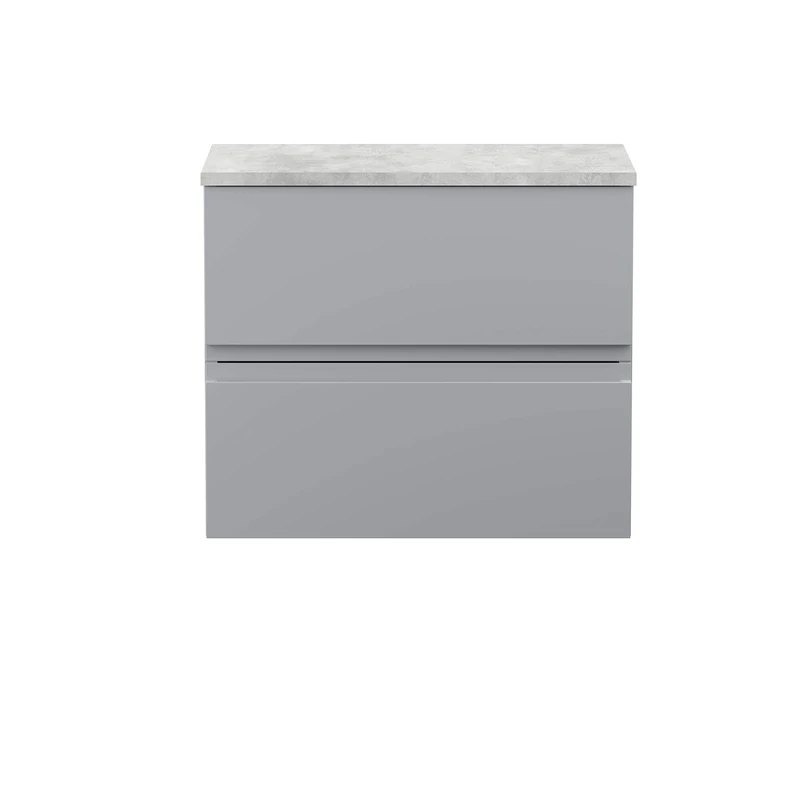 Hudson Reed URB204LBG Urban | Modern Bathroom Wall Hung Vanity Unit with 2 Soft Close Drawers Worktop, 600mm, Satin Grey