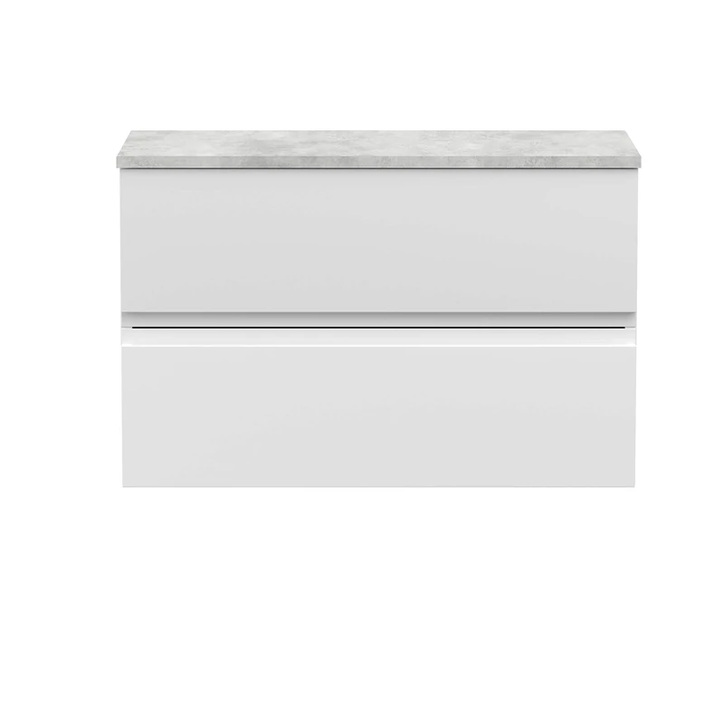 Hudson Reed URB106LBG Urban | Modern Bathroom Wall Hung Vanity Unit with 2 Soft Close Drawers and Grey Worktop, 800mm, Satin White