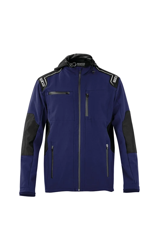 Sparco Seattle Softshell Jacket with Hood with Multiple Pockets, Navy Blue, multicoloured, 42/50 EU