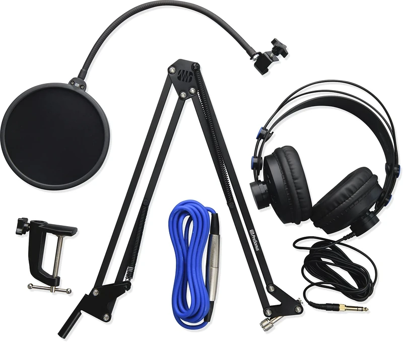 PreSonus Broadcast Accessory Pack with Microphone Boom Arm, Pop Filter, Headphones and Cable for Podcasting, Streaming and Home Recording