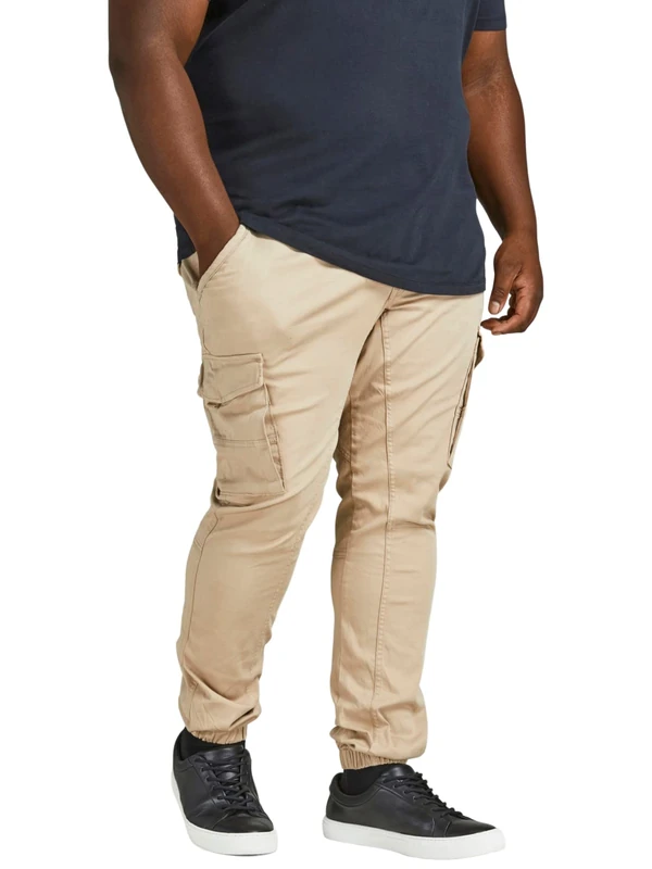 JACK & JONES Male Plus Size Cargo Trousers Paul Flake AKM 542, Crockery, 44W x 32L - Image 1