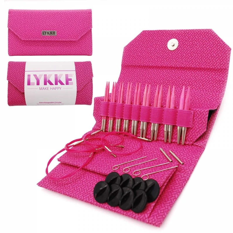 Lykke Blush Interchangeable Circular Birchwood Knitting Needle Set 3.5in Tips - Blush Basketweave
