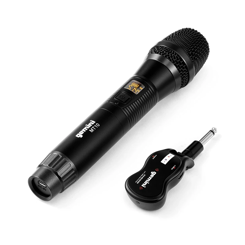 Gemini Sound GMU-M100 Professional Plug & Play Wireless Rechargeable UHF Handheld Microphone with Cordless Self Powered 1/4 Inch Jack Receiver for Mixer or PA Speaker - Karaoke and Live Performance