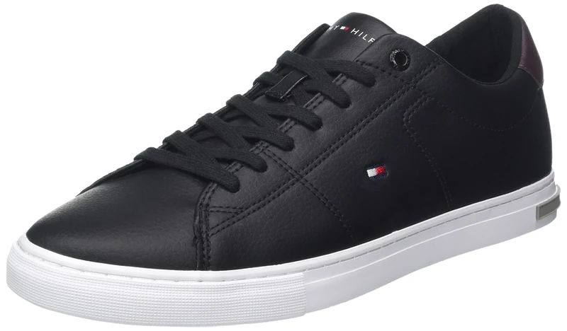 Tommy Hilfiger Men’s Essential Leather Detail Vulcanised Trainers, Black (Black), 9