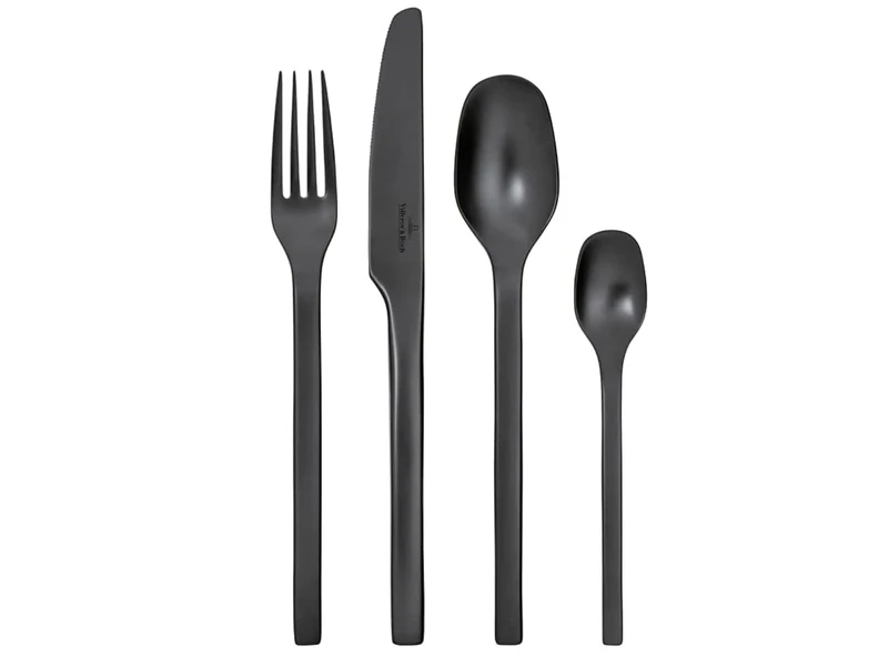 Villeroy & Boch - Manufacture Cutlery Table Cutlery Set for Up to 4 People, 16 Pieces, Stainless Steel, Black, 12-6556-9040