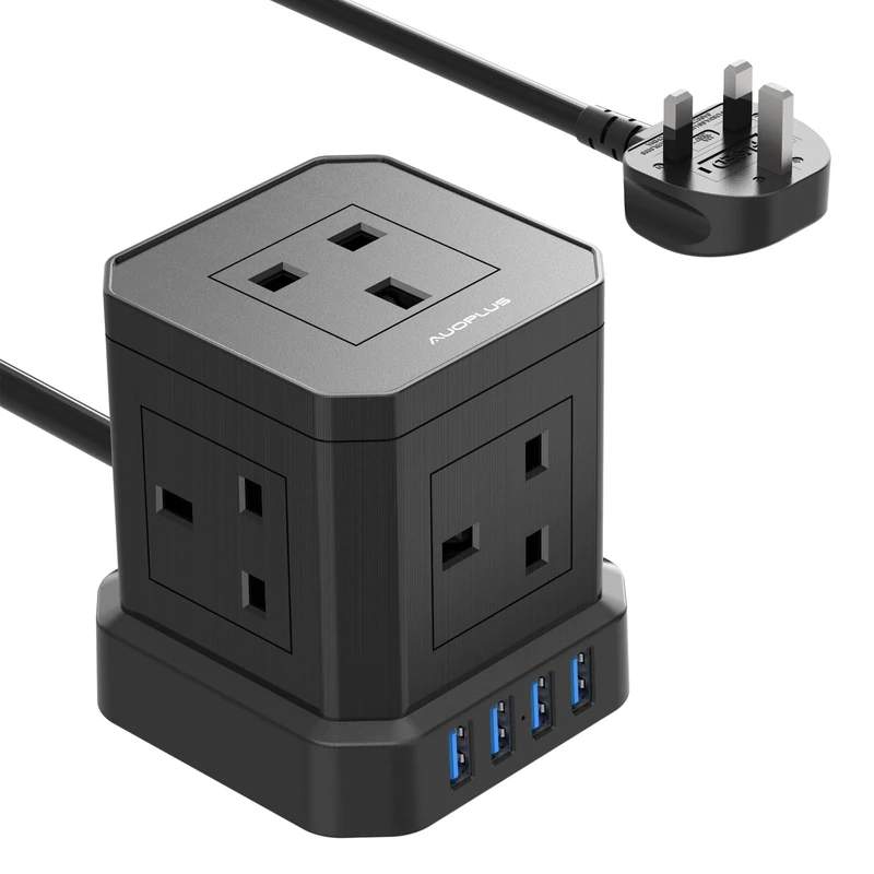 AUOPLUS Cube 5-Way Power Strip with 4 USB Ports, 3250W, 1.5M Cable