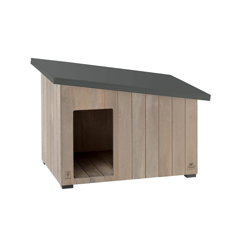 Ferplast ARGO 100 FSC Wooden Dog House - Sloping Roof, Openable - Waterproof & Anti-UV Resin Treatment - Insulating Feet - Finished Door - 100 x 55 xh 73.5 cm