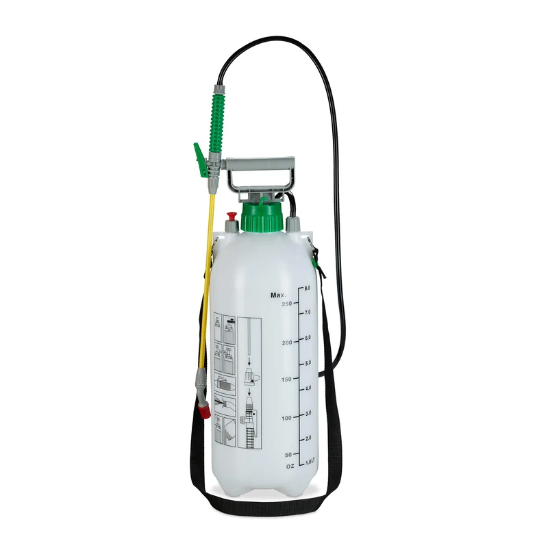 Relaxdays Pressure Sprayer, 8 Litres, Adjustable Nozzle, for Water & Pesticides, Pump Spray Bottle with Scale, White