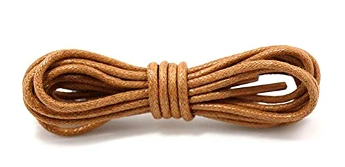 [PAIR] Waxed Cotton Shoelaces, Thin Round For Dress Shoes, Traditional 2.5mmx85cm (Light Brown)