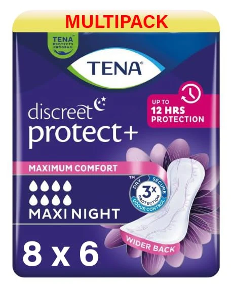 TENA Lady Maxi Night Pads - 48 Count, Medium to Heavy Protection