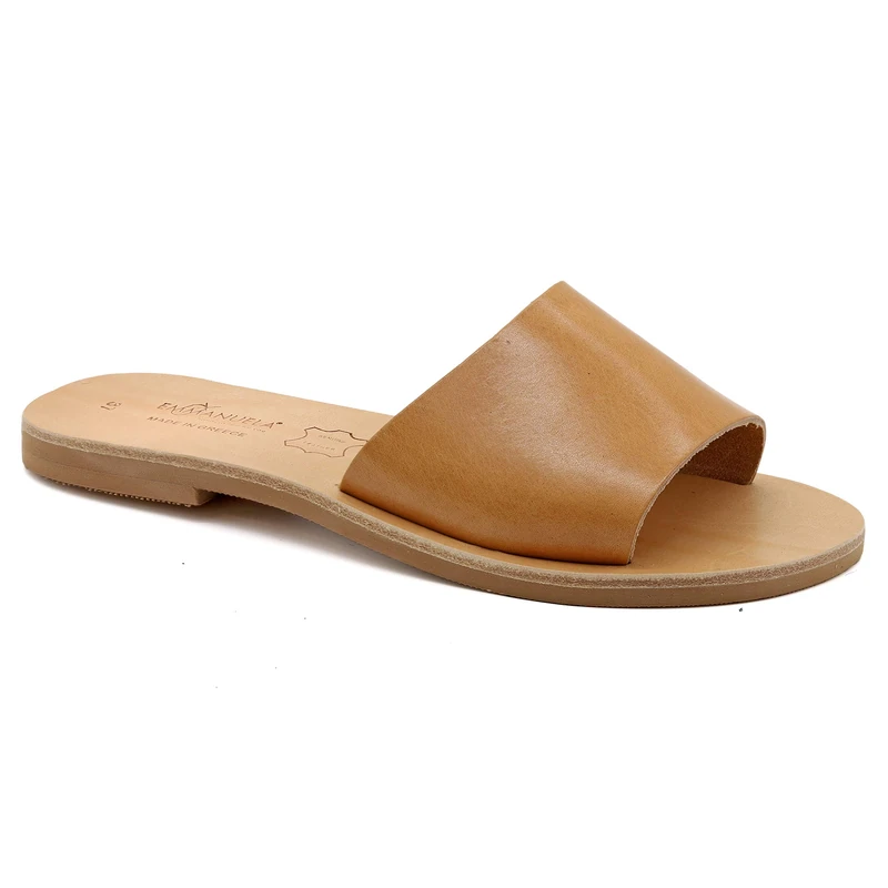 Size 7 Beige Emmanuela Greek Handmade Leather Flat Sandals, Quality Slide on Simple Sandals, Quality Slide on Summer Shoes for Women, Open Toe Sliders, Boho Chic Mules