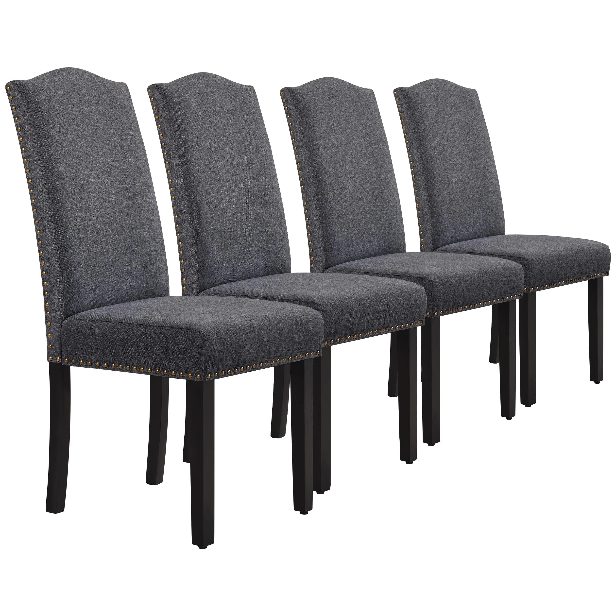 Yaheetech Dining Chairs Set of 4 Classic Kitchen Chair with High Back Solid Wooden Legs Soft Padded Seat for Home Dining Room, Dark Grey