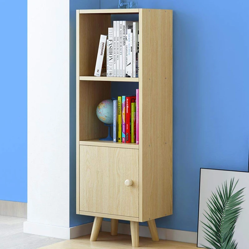 BAKAJI Bookcase 2 Shelves + Cabinet with Door Shelf Wooden Frame MDF Modern Scandinavian Design Size 132 x 30 x 33 cm Home Decor (Oak)