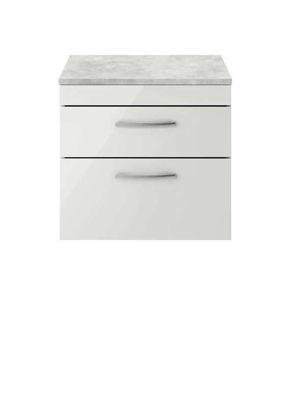 nuie ATH110LBG Athena | Modern Bathroom Wall Hung Vanity Unit with 2 Soft Close Drawers Worktop, 600mm, Gloss Grey Mist