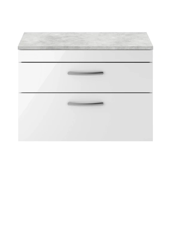 nuie ATH069LBG Athena | Modern Bathroom Wall Hung Vanity Unit with 2 Soft Close Drawers and Grey Worktop, 800mm, Gloss White
