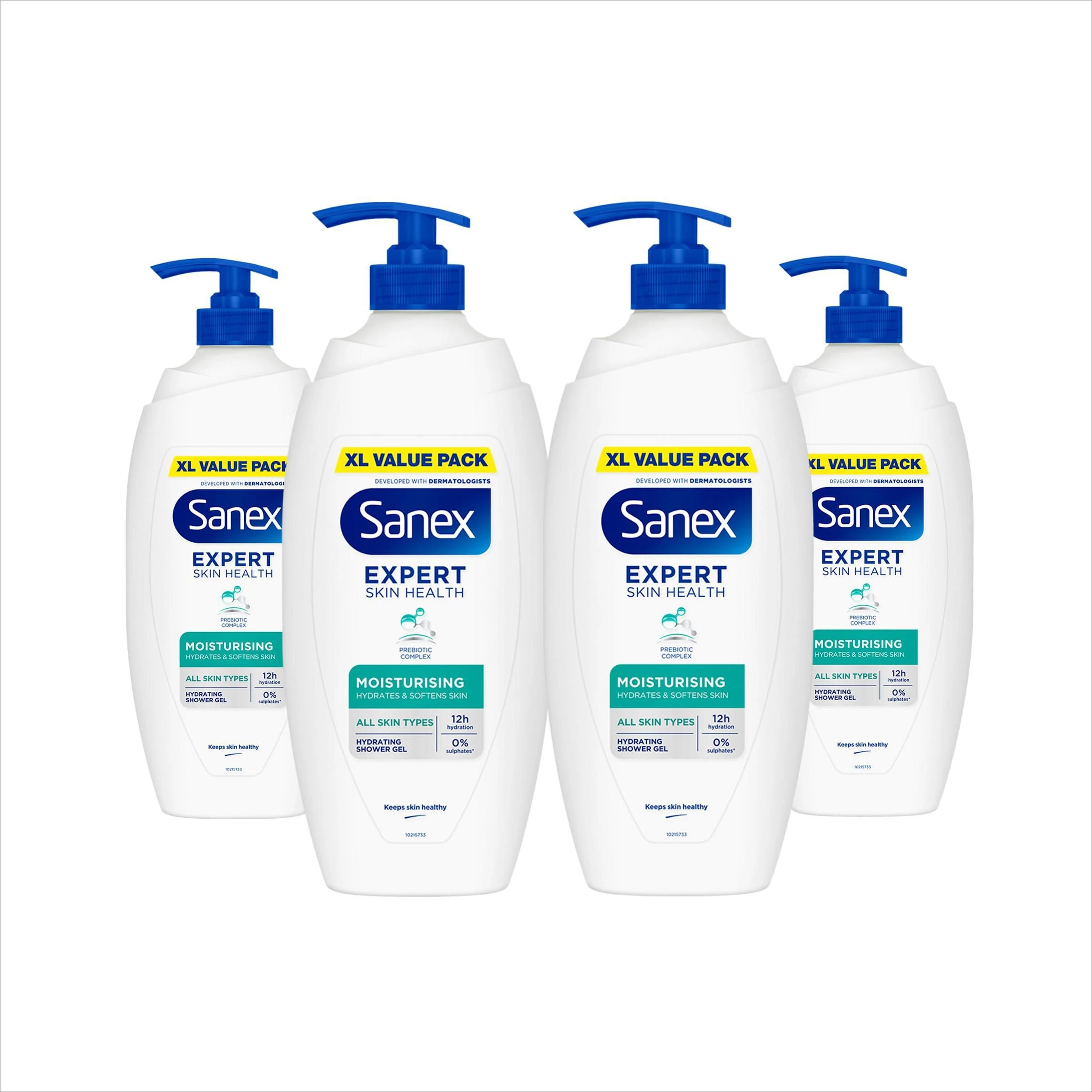 Sanex Body Wash - Expert Skin Health - Moisturising Shower Gel - Dermatologist Tested Hydrating For All Skin Types - Multipack - 4 Pack - 720ml Pump Bottles