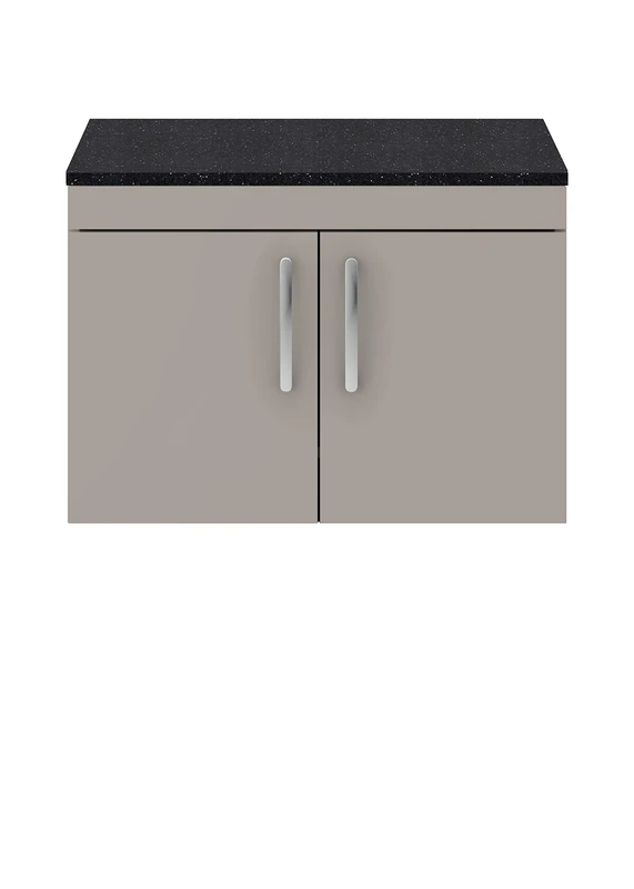 nuie ATH097LSB Athena | Modern Bathroom Wall Hung Vanity Unit with 2 Soft Close Doors and Sparkling Black Worktop, 800mm, Stone Grey - Image 1