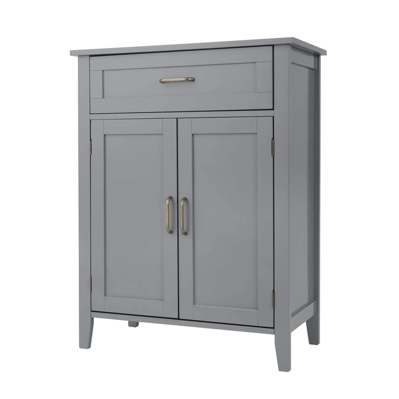 Teamson Home Wooden Bathroom Freestanding Storage Cabinet with Adjustable Shelves, Floor Bathroom Cabinet, Grey Bathroom Furniture, Mercer Collection