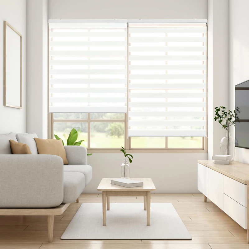 Blindecor Lira Night and Day Roller Blind, White, 140 x 250 cm (W x H), Fabric Size 137 x 245 cm, Elegant Night and Day Blinds - Image 1
