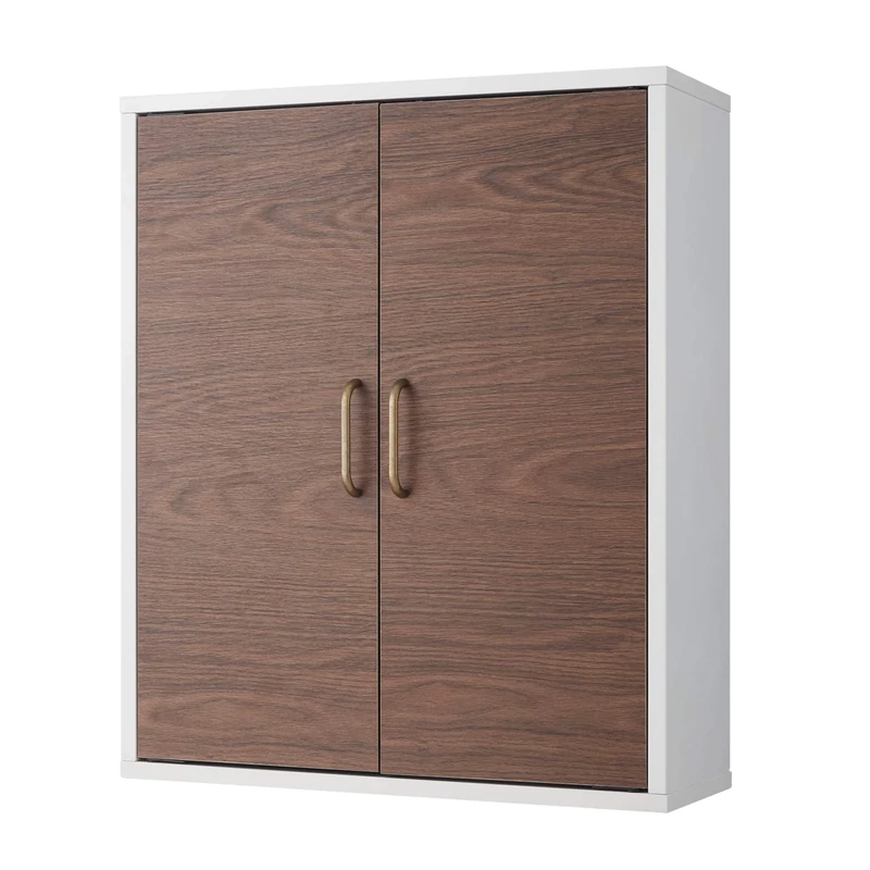 Teamson Home Wooden Bathroom Wall Cabinet, Wall Mounted Medicine Cabinet, Bathroom Storage, Walnut and White Colour, Two Doors and Adjustable Shelf