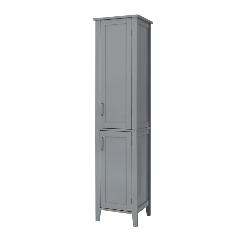 Teamson Home Wooden Bathroom Linen Storage Cabinet with 2 Doors, Tall Bathroom Cabinet, Grey Bathroom Furniture, Adjustable Storage, Mercer Collection