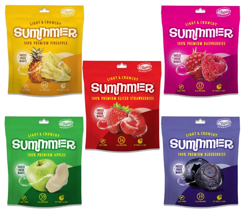 Summmer Freeze Dried Fruit Mix - 5 Pack - Strawberries, Raspberries, Pineapples, Blueberries & Apples - No Added Sugar, 100% Natural Snack For Kids & Adults (57g.)